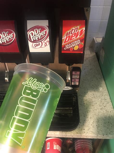An employee came running out and told us to get into the bathrooms because a tornado was in the area. . Kwik trip fountain drink sizes